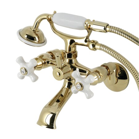Kingston Brass Tub Wall Mount Clawfoot Tub Faucet with Hand Shower, Polished Brass KS265PXPB
